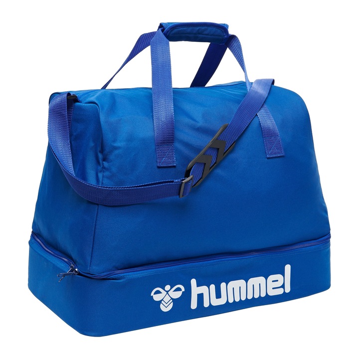 Футболна раница Hummel Core, 37L, синя, отделение за обувки, регулируема презрамка