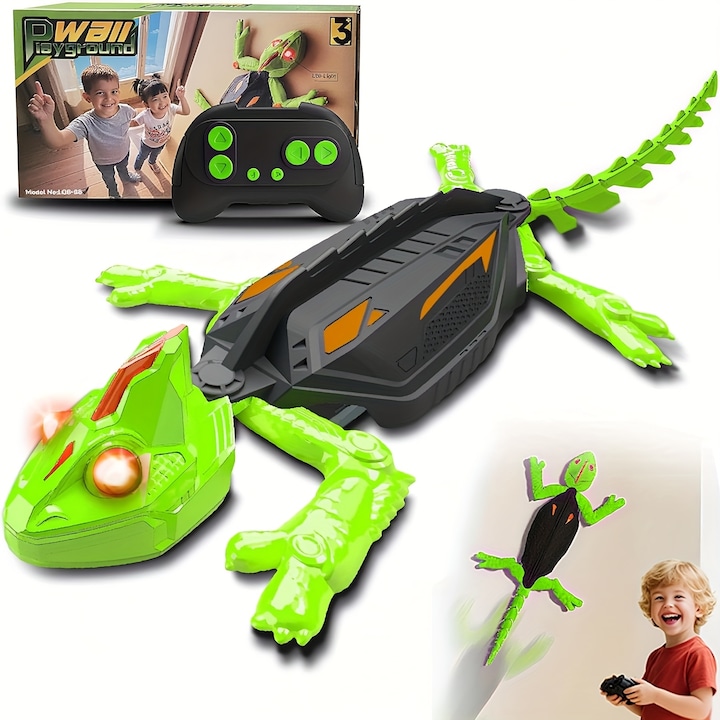 Играчка Gecko с дистанционно управление, която се катери по стени, презареждаема, RC гущер с LED очи, двоен режим на движение по под и стена, подарък за момчета и момичета 3+, за Хелоуин или Коледа, WALALLA