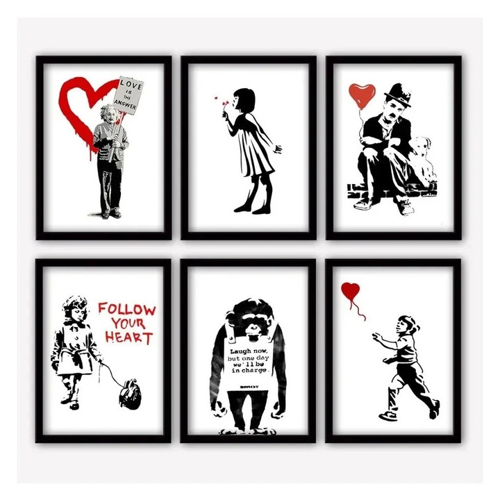 Set tablouri decorative Re-Bloom, 6 piese, MDF, multicolor, 25 x 30 cm