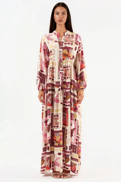 Rochie Maxi, HiCCUP, decolteu in V, maneci lungi, rosie, viscoza