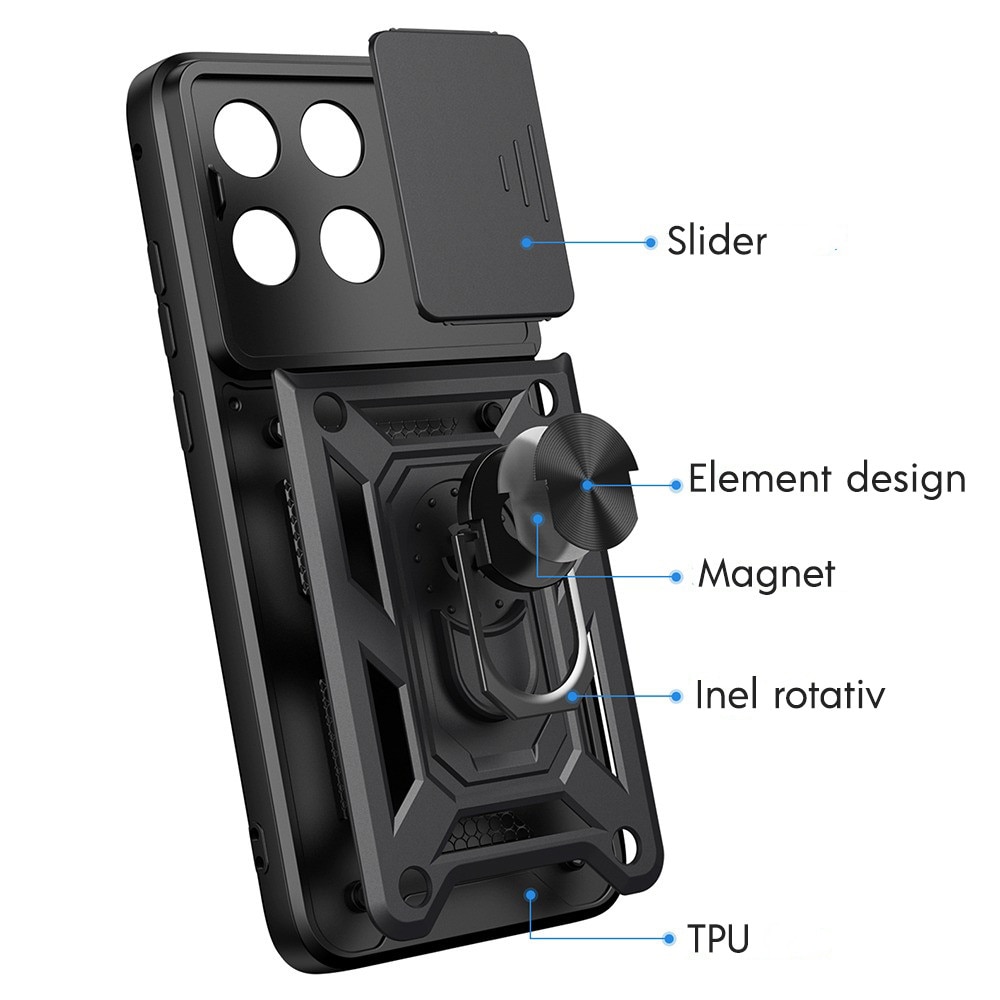 Husa pentru Motorola Edge 70 Fusion cu inel rotativ 360 Daden, Camshield series, Hybrid Antisoc, Slider pentru protectia camerei, Negru