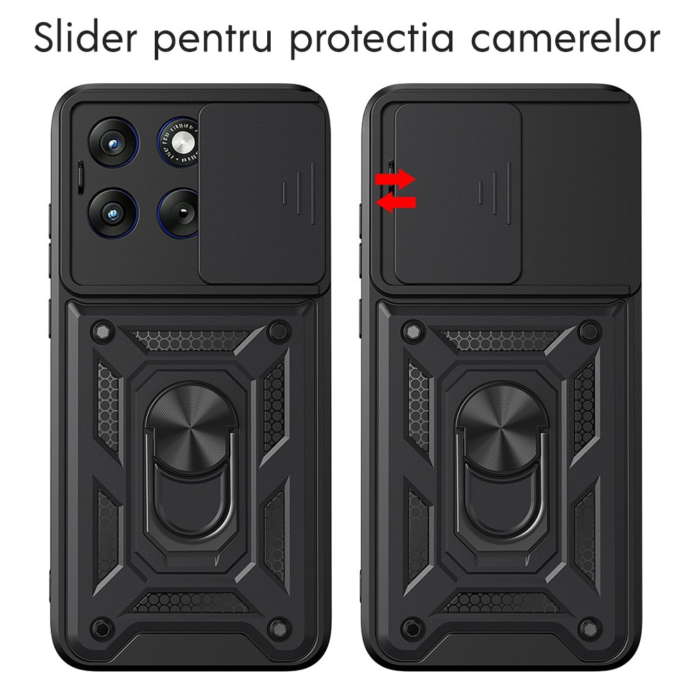 Husa pentru Motorola Edge 70 Fusion cu inel rotativ 360 Daden, Camshield series, Hybrid Antisoc, Slider pentru protectia camerei, Negru