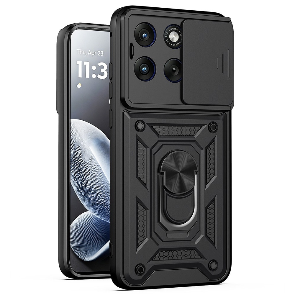 Husa pentru Motorola Edge 70 Fusion cu inel rotativ 360 Daden, Camshield series, Hybrid Antisoc, Slider pentru protectia camerei, Negru