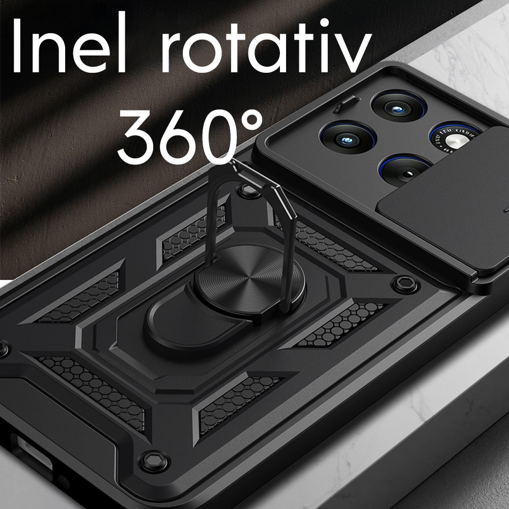 Husa pentru Motorola Edge 70 Fusion cu inel rotativ 360 Daden, Camshield series, Hybrid Antisoc, Slider pentru protectia camerei, Negru