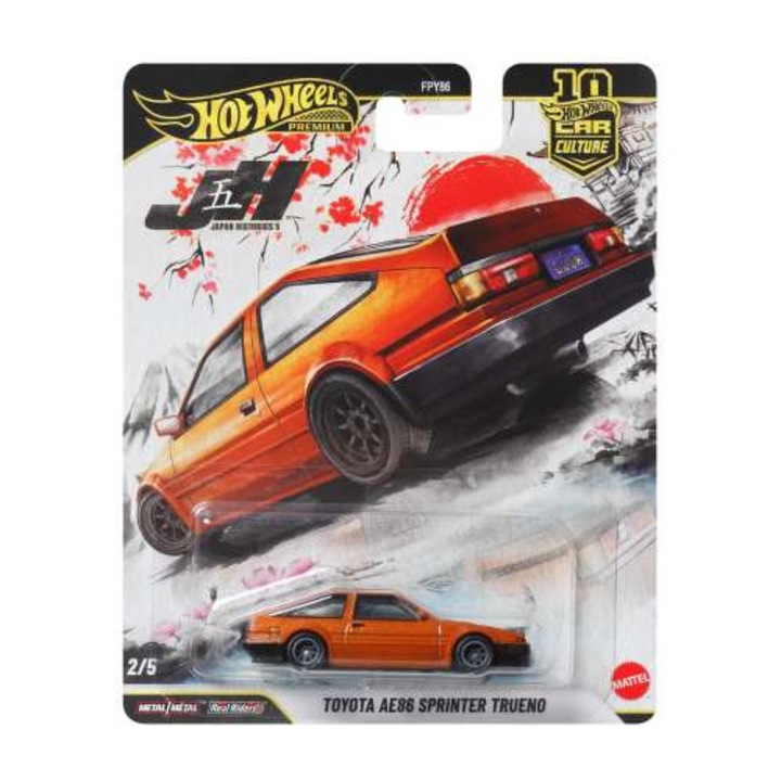 Toyota AE86 Sprinter Trueno narancssárga Japan Historic #5 1:64 méretarányú Hot Wheels modellautó