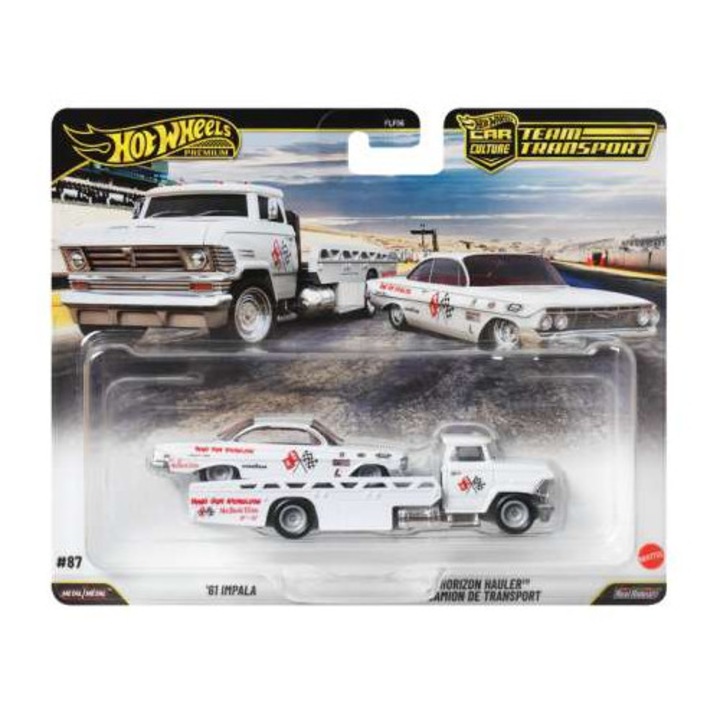 Team Transport Chevrolet Impala & Horizon Hauler fehér 1961-es autómodell 1:64 Hot Wheels