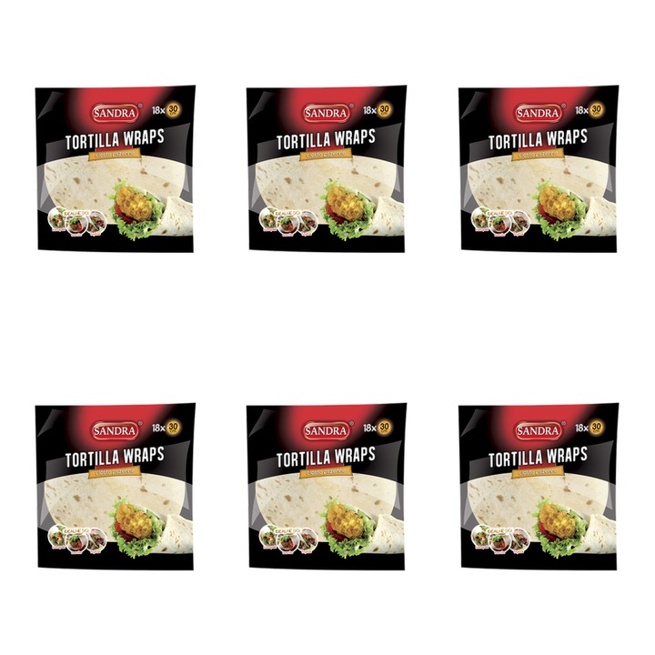 Tortilla de grâu Sandra, set 6 buc, 30cm, 1, 44kg, conține gluten, ambalate pentru consum direct
