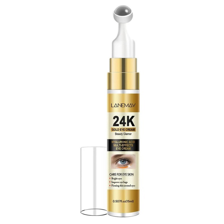 Crema pentru ochi LANEMAY 24K cu cafeină, 360 bilă de masaj, reducere riduri, iluminare, 15ml