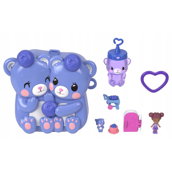 Polly Pocket Zestav kompakt 1 mikrobabával, állatfigurával és kiegészítőkkel, gyümölcsös téma, többszínű