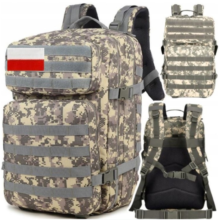Rucsac mare militar GZ TRADE, 45L, khaki + bej, sistem MOLLE, multi-compartimente