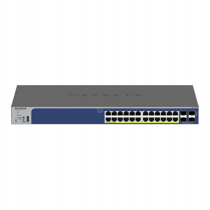 Netgear GS728TXP menedzselt switch, 24x1GbE, 4xSFP+, PoE+, 190W, 257x440x43,2mm