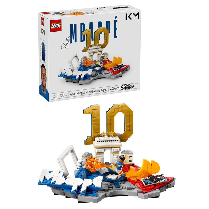 Set de constructie LEGO® Editions - Kylian Mbappé – Momente importante din fotbal 43013, Jucarii pentru Copii, Jucarii pentru Baieti, Decoratiuni pentru Living, Idee de Cadou pentru Copii, 490 piese