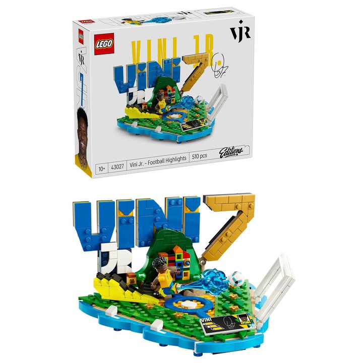 Set de constructie LEGO® Editions - Vini Jr. – Momente importante din fotbal 43027, Jucarii pentru Copii, Jucarii pentru Baieti, Decoratiuni pentru Living, Idee de Cadou pentru Copii, 510 piese