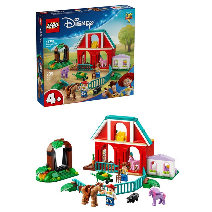 Set de constructie LEGO® Disney si Pixar - Povestea jucariilor 5 Ferma de cai a lui Blaze 43304, Jucarii pentru Copii, Jucarii pentru Baieti si Fete, Idee de Cadou pentru Copii, 209 piese