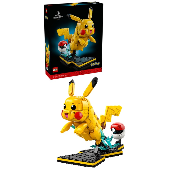 Set de constructie LEGO® Pokémon™ - Pikachu si Poké Ball 72152, Idee de Cadou pentru Femei, Cadou pentru Barbati Pasionati de Jocuri de Constructie, 2050 piese