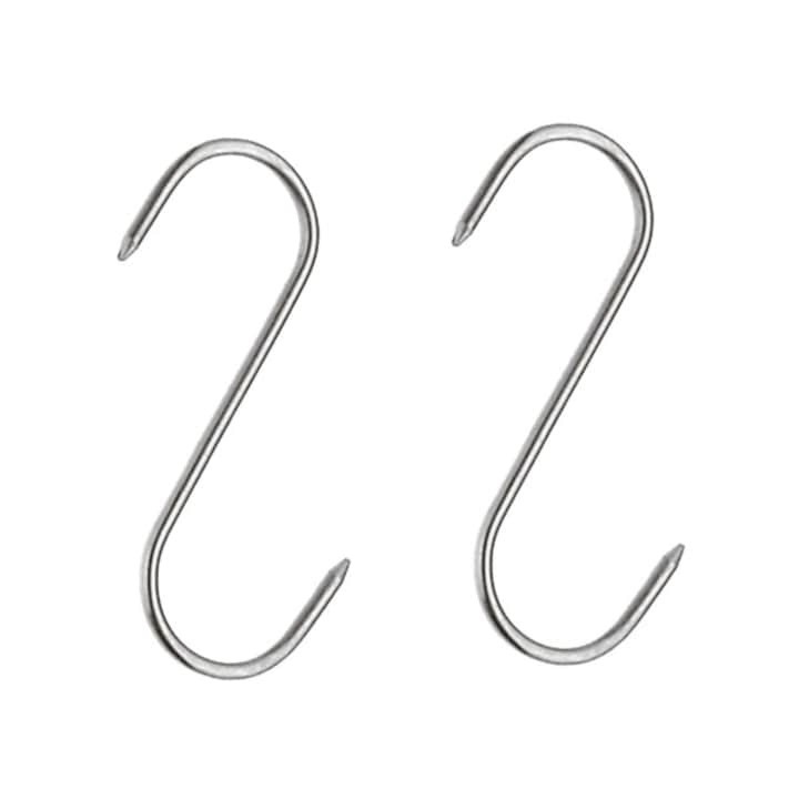 Set 2 carlige inox pentru afumare carne, macelarie, rezistente, sustinere grea, 16 cm, argintiu