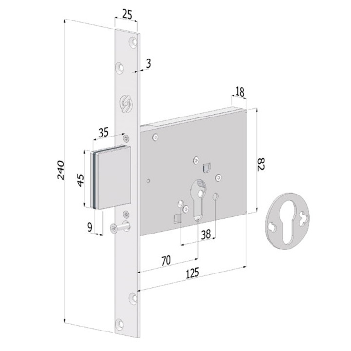 Broasca Securemme 2051XZB7025, 3 chei, tip deschidere hon, culoare neagră