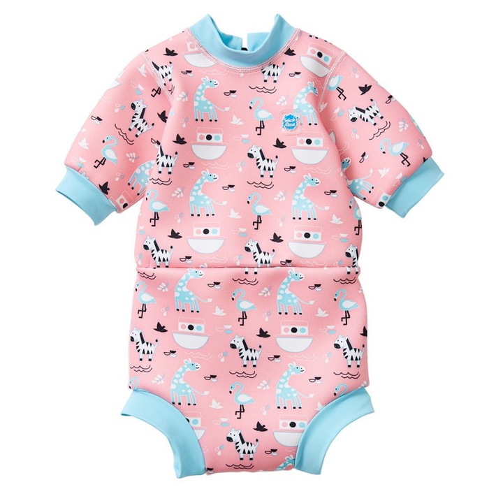 Неопренов бански костюм, Happy Nappy Splash About, розов, 6-14 месеца, 10-15 кг, с дълги ръкави