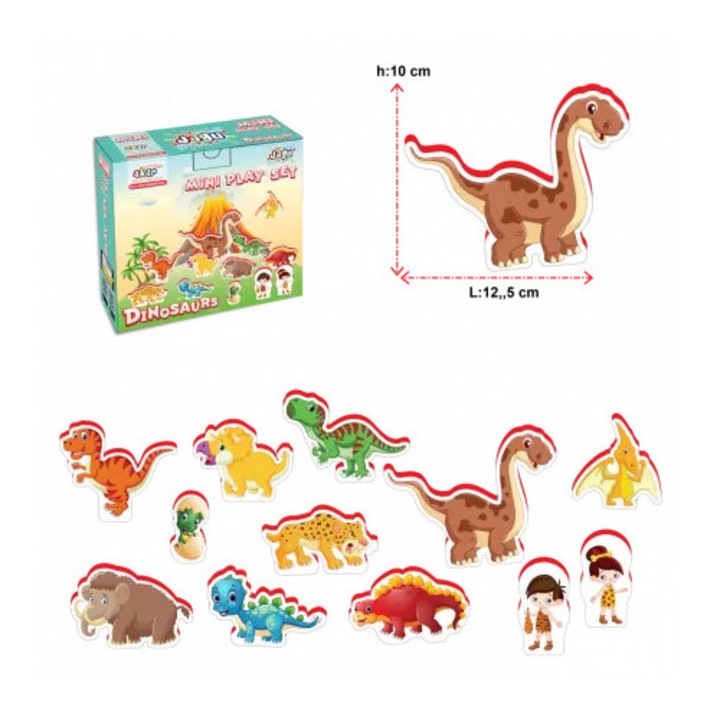 Joc educativ Akar, set 12 mini figurine dinozauri, multicolor, 19x7x20cm