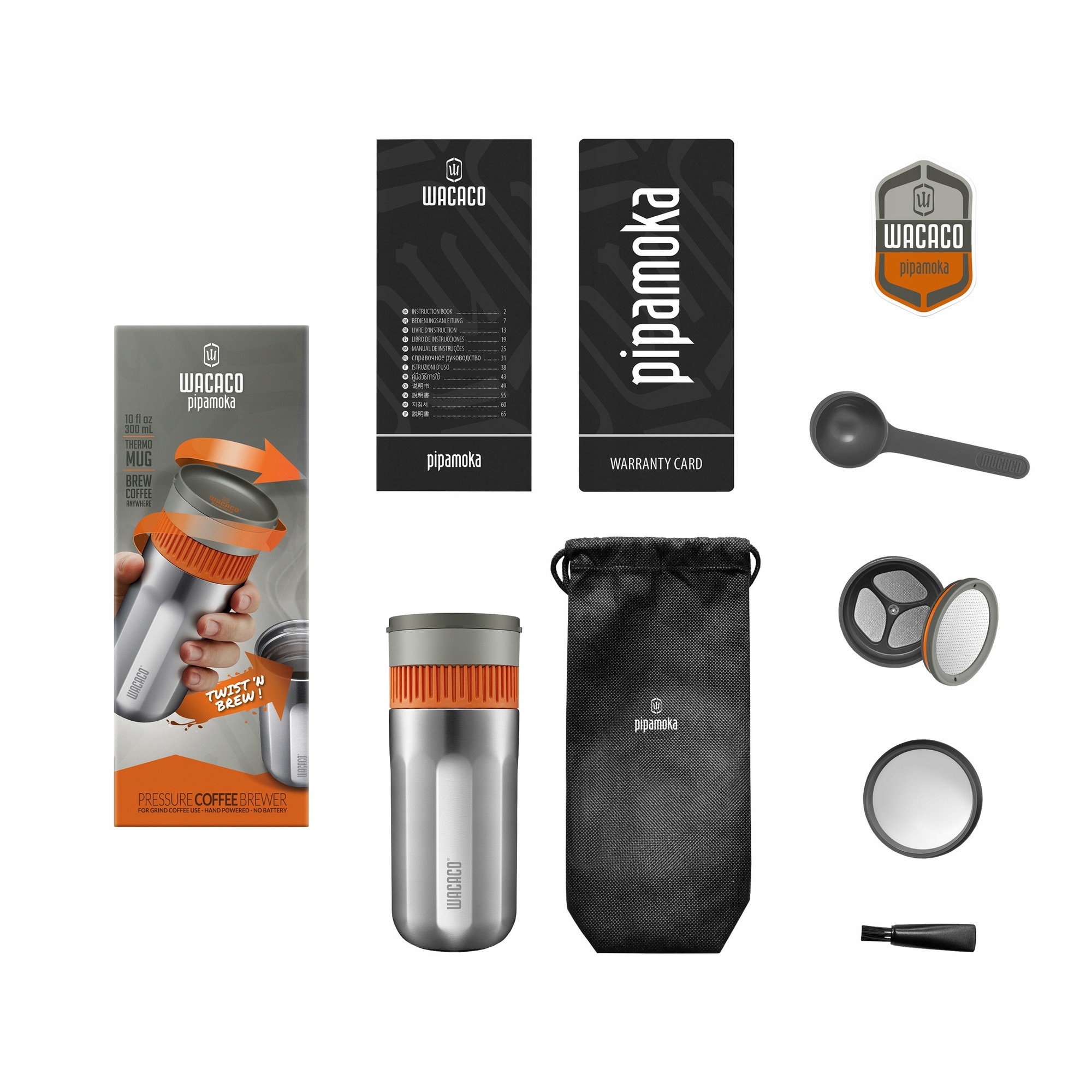 Espressor portabil cafea Wacaco Pipamoka, inox, 300ml, 73x18.2cm