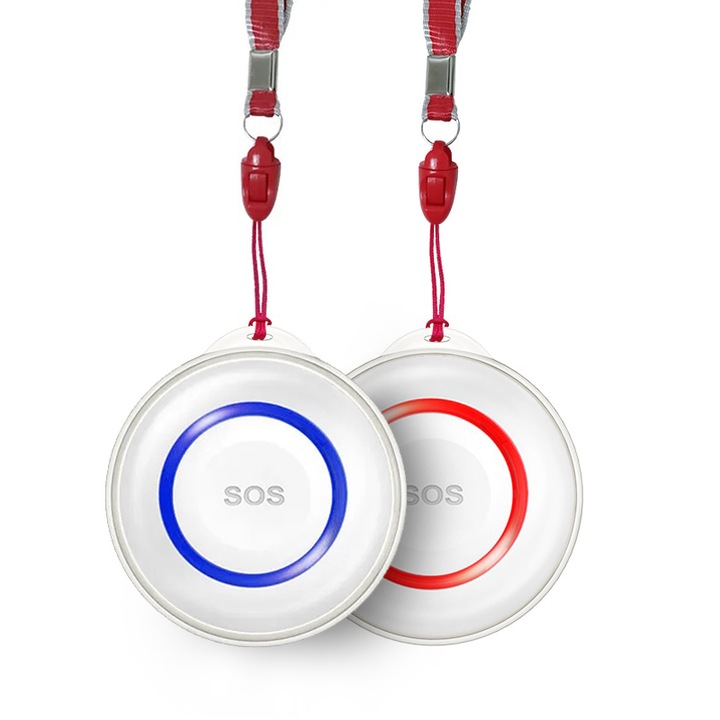 Buton SOS inteligent Secutek ASS01, Wi-Fi, autonomie de până la 1 an, albastru/roșu, 5, 5x2cm