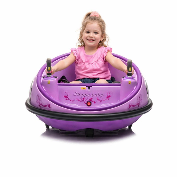 Masinuta electrica Welora Bumper Car K1, joysticks duble, rotire 360, fucsia/negru, 67x67x40cm