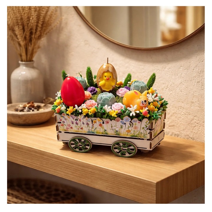 Aranjament decorativ sarbători pascale, ceară de soia naturală, victiny