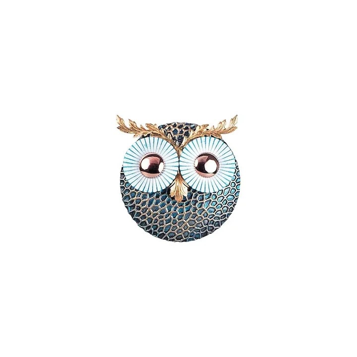 Decor de perete, Karll, model Owl 3, metal, albastru/auriu, 19x19cm