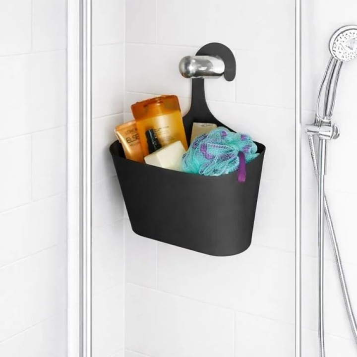 Coșuleț de baie DASINU, plastic, gri, cu cârlig, 27, 4x11, 4x19cm