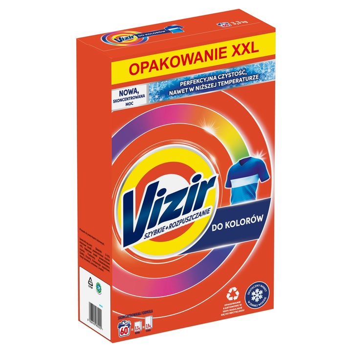 Detergent rufe Vizir, 3,3 kg, 60 spalari, pentru tesaturi colorate, actiune la temperaturi joase