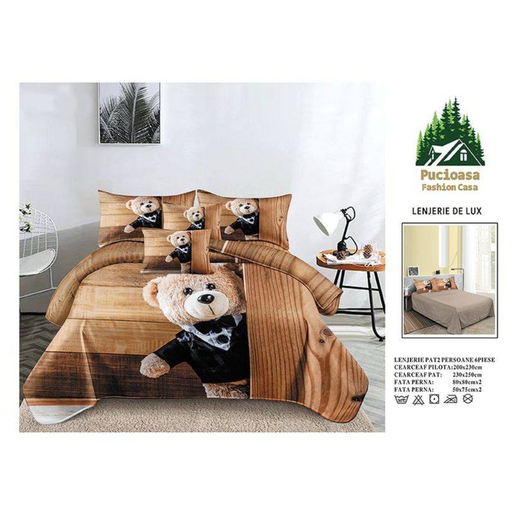 Lenjerie finet 6 piese Casa Pucioasa, 200x230cm, 230x250cm, multicolor