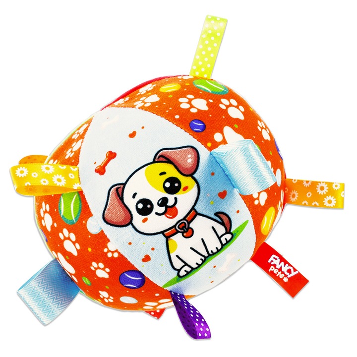 Топка за кучета Fancy Pets, 13 см, мека, с етикети, велур