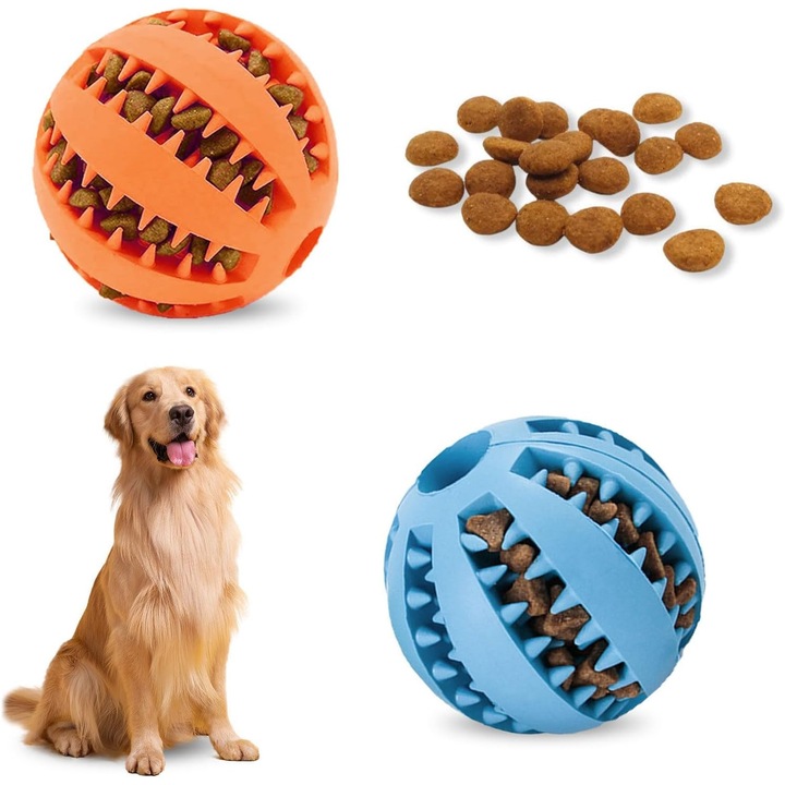 Jucărie interactivă pentru câini Vordpe cu dispenser de gustări, cauciuc, 5cm, albastru-portocaliu