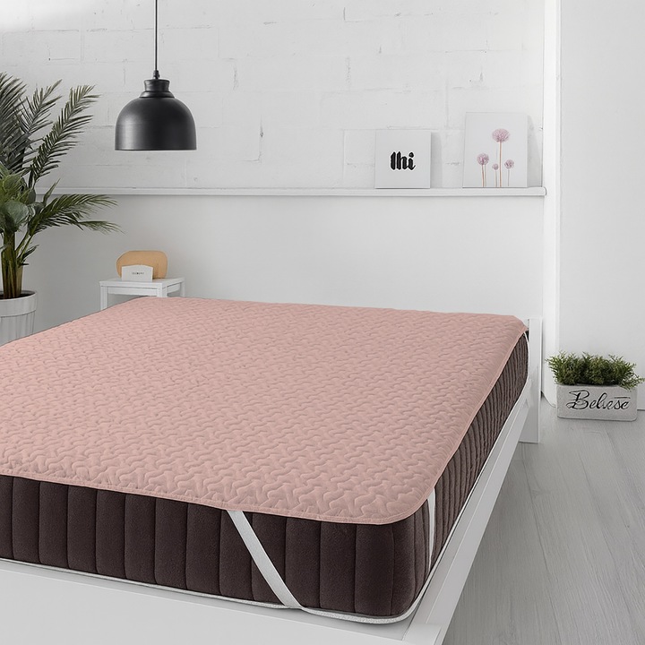 Protectie pat matlasata ultrasonic imperial impermeabila pentru saltea de 120x200 cm Roz