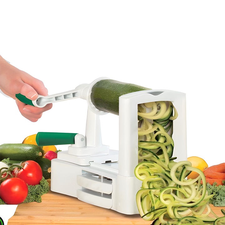 Spiralizator manual Teno, 3 in 1, rotativ, 3 accesorii, alb