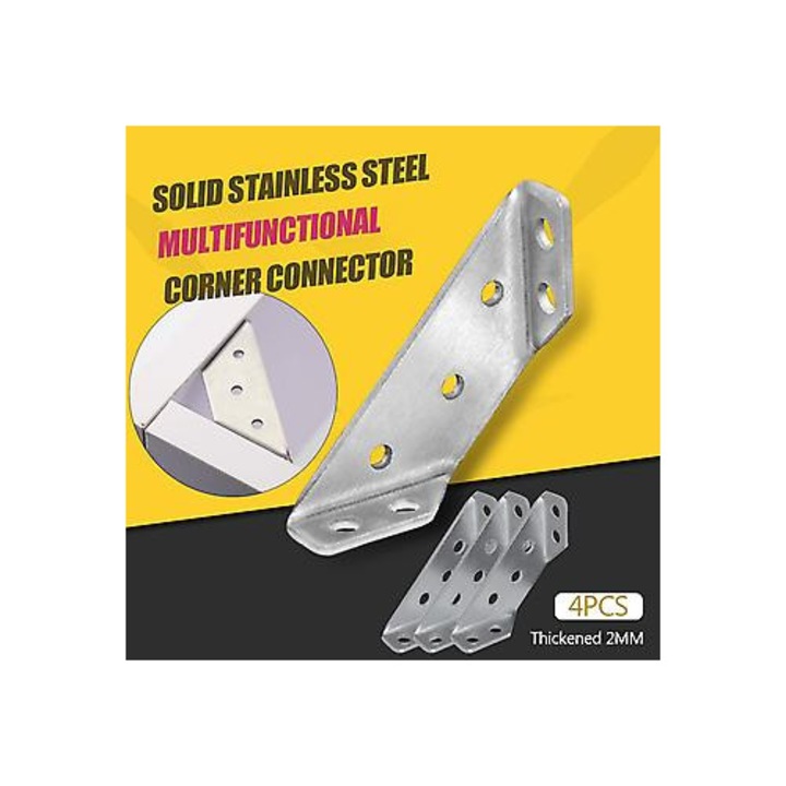 Conector coltar universal din otel inoxidabil, set de 4/8 bucati, 6.9x1.3x0.2cm