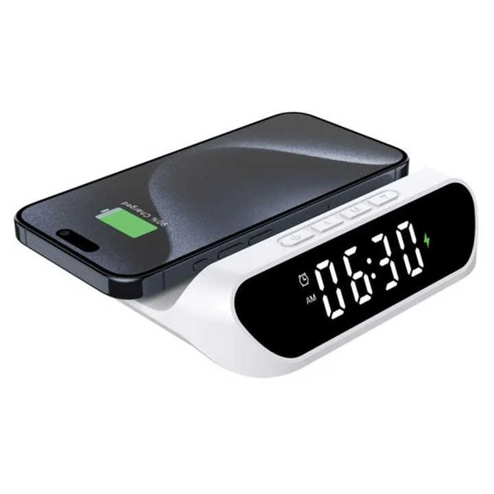 Ceas Desteptator cu Incarcare Wireless Qi 15W – 3 in 1