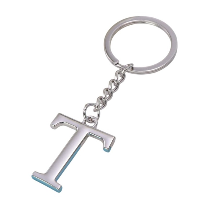 Brelok litera T, metalic, argintiu, 26x35mm, grosime 3,8mm, set