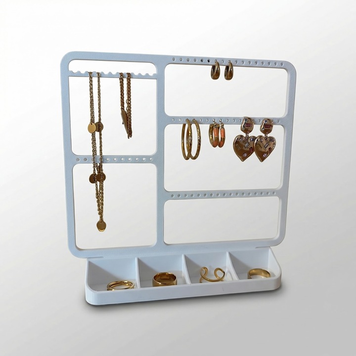 Organizator Bijuterii Silueta Moderna, Alb, Plastic PLA, 20 cm