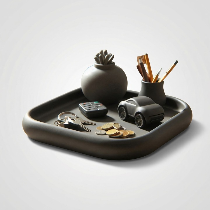 Tava pentru Chei cu Forme Rotunjite, Negru, Plastic PLA, 16 cm