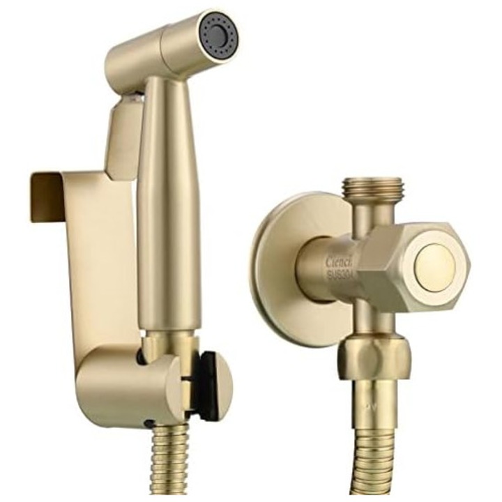 Set dus igienic Tecmolog, inox auriu periat, 1, 2m furtun, suport