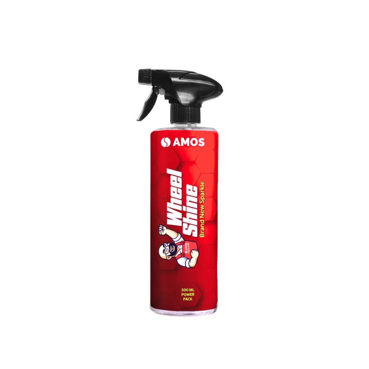 Solutie curatare jante AMOS Wheel Shine, curatare si ingrijire, indeparteaza praf de frana si particule metalice, indicator violet, fara reziduuri, cantitate 500 ml