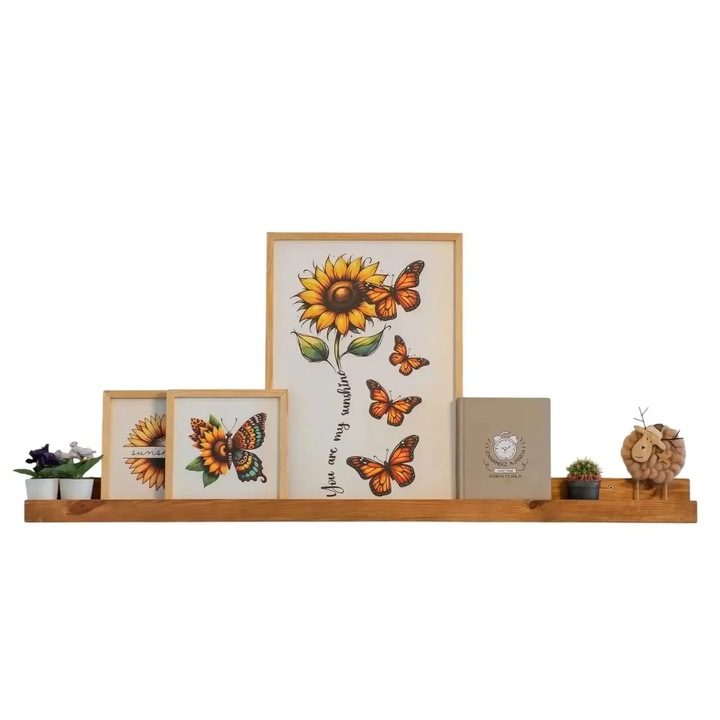 Raft de perete Re-Bloom, lemn masiv, maro, 60 cm