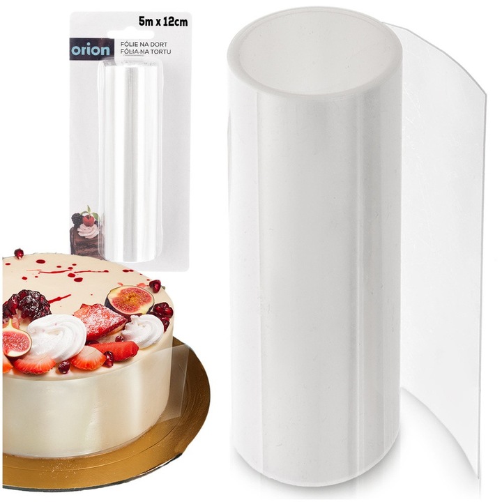 Folie Acetat Pentru Torturi Si Prajituri, Orion, 5 M x 12 cm x 125 Microni, Plastic, Transparent, Banda De Margine Pentru Cofetarie, Protejeaza Marginile Impotriva Uscarii, Faciliteaza Formarea Straturilor Si Decorurilor Din Ciocolata