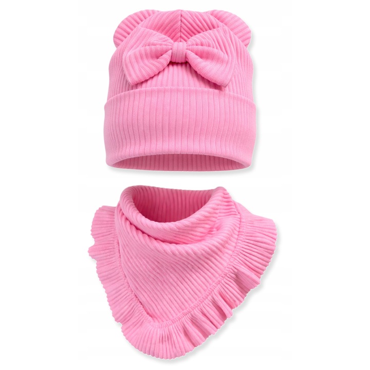 Set Caciula cu Fundita si Apasaca, Dartomik, 46/50, Roz, 2 in 1