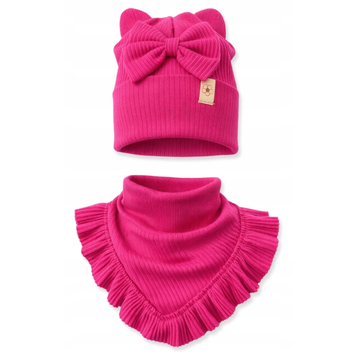 Set Caciula cu urechi si bentita, Dartomik, 46-50, roz, 2 piese