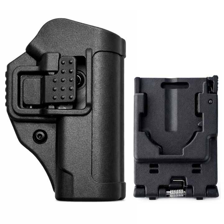 Holster Toc Pistol CARPATI cu Sistem de Prindere Modular SPR04, Blocare si Deblocare Rapida, Prindere pe Centura sau Chinga Molle, Rotativ 360