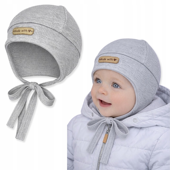 Caciula pilota pentru copii, Dartomik, 44-46, din bumbac, legata, gri