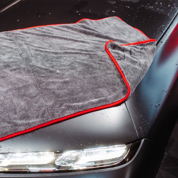 Prosop uscare auto INVINCIO Fast2 Raliw, dublu strat 1200 GSM, 60x80 cm, Premium ideal pentru detailing, Microfibra Twisted Loop, Putere Mare de Absorbtie, Fara Urme, Fara Pete, Uscare Rapida pentru Masina, gri