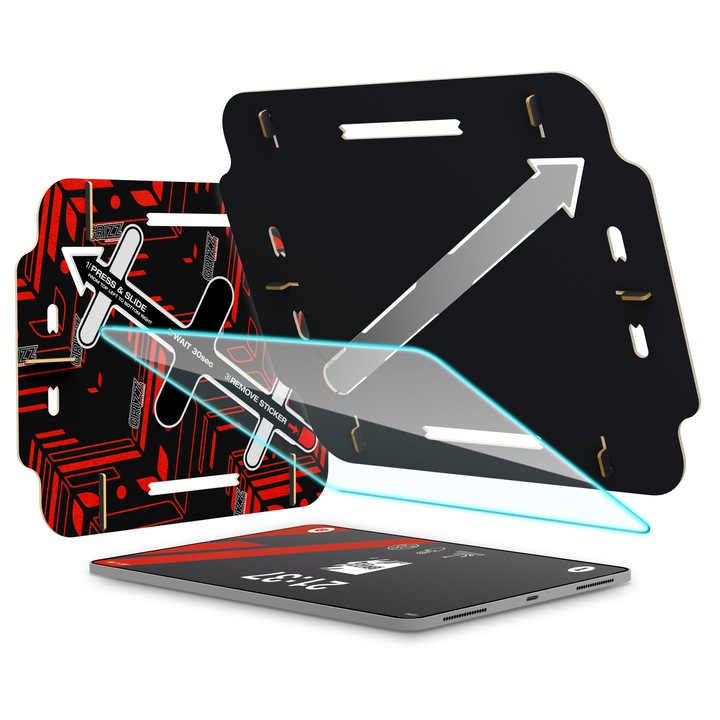 Folie protectie sticla securizata GrizzGlass HybridGlass Easy, Kit montare inclus, compatibila cu iPad Air 11 inch 2024/2025/2026, Transparent